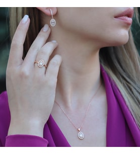 Baget Kesim Oval Montürlü Zirkon Taşlı Rose Gold Kaplama Gümüş Set