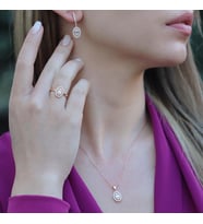 Baget Kesim Oval Montürlü Zirkon Taşlı Rose Gold Kaplama Gümüş Set