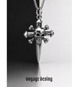 Paslanmaz Çelik Gotik Tarz Gothic Skull Dagger Kurukafa Kolye