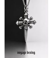 Paslanmaz Çelik Gotik Tarz Gothic Skull Dagger Kurukafa Kolye