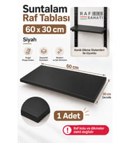 1 Adet - Suntalam Raf Tablası 60x30 cm Siyah Ahşap Raf Konik Dikme Sistemleri ile Uyumlu