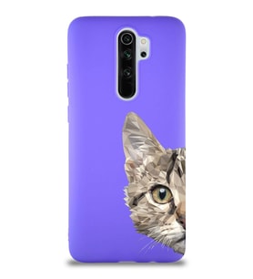 Xiaomi Redmi Note 8 Pro Soft Premier Kapak Catface Tasarımlı Silikon Kılıf - Mor (Şeffaf)