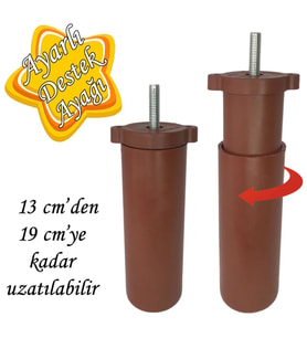 Ayarlı Destek Ayağı 13 x 19 cm Kahverengi Gizli Ayak M8 Civatalı İncediş Mobilya Kanepe Baza Koltuk