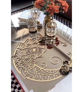 Mandala Ay Mdf Üzeri Aynalı Gold Pleksi Duvar Dekorasyon Ürünü 49x49 Cm
