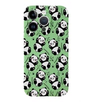 Apple iPhone 14 Pro Max Uyumlu Lansman Kılıf Panda Tasarımlı İçi Kadife Kapak-Yeşil (Şeffaf)