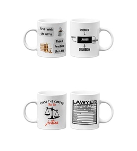 Avukat/Lawyer Hukukçu Temalı Hediyelik Dörtlü Beyaz Seramik Kupa Seti-5-DÖRTLÜ