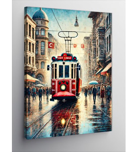 Kanvas Tablo Yağmurda İstanbul Tramvayı