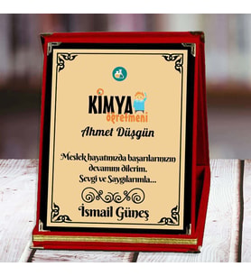 Kimya Öğretmeni Baskılı Plaket (1. Tasarım)  Kişiye Özel (Kırmızı)