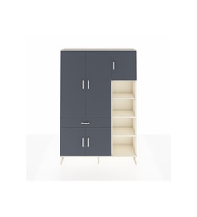 Arges Dolap 10 Raflı Tek Çekmeceli 5 Kapaklı 132x30x195 Aytaşı-Antrasit/Antrasit