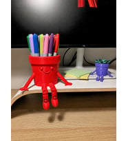 3D Baskı Hareketli Gülen Kalemlik - Eklemli Masaüstü Organizer - Kırmızı