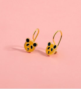 925 Ayar Gümüş Sarı Mineli Panda Figürlü Çocuk Küpesi