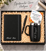 Kişiye Özel Deri Defter & Kişiye Özel Çelik Matara Termos & Metal Kalem Seti Öğretmene Hediye