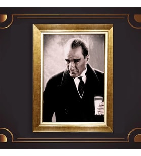 Altın Varaklı Çerçeveli Paspartulu Atatürk Tablo z4803 (Gold)