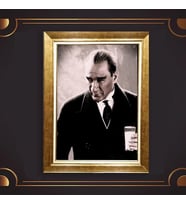 Altın Varaklı Çerçeveli Paspartulu Atatürk Tablo z4803 (Gold)