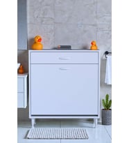 Eliusta Asil 80 cm Kirli Çamaşır Sepetli Banyo Dolabı 1 Çekmeceli Mutfak Çok Amaçlı Dolap 80x88x32,5 cm (Beyaz)
