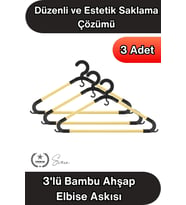 #Askı 3'lü Bambu Ahşap Elbise Askısı Yetişkin Doğal Ahşap Kaymaz Dayanıklı Kıyafet Askılığı Gömlek C