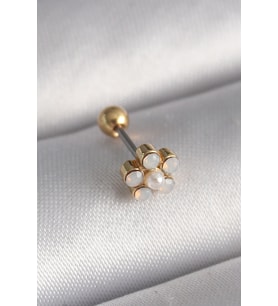 316L Çelik Gold Renk Zirkon Taşlı Çiçek Model Tragus Piercing 5886 - SSSSSS9281-4832