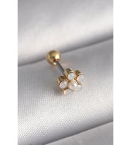 316L Çelik Gold Renk Zirkon Taşlı Çiçek Model Tragus Piercing 5886 - SSSSSS9281-4832