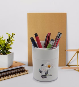 BK Gift Kişiye Özel Papatya Temalı Beyaz Akrilik Kalemlik - Model 9