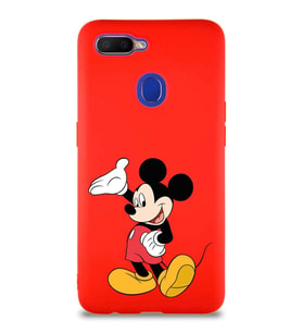 Oppo A12 Soft Premier Kapak Mickey Mouse-C Tasarımlı Silikon Kılıf - Kırmızı (Şeffaf)