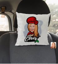 BK Gift Kişiye Özel Kadın Chef Karikatürlü Kare Araç Koltuk Yastığı-10