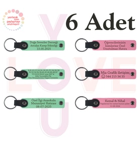 Yeşil & Pembe, Aile Buluşmalarına Küçük Hatıra, 6’lı Set, İsim Yazılabilen Deri Anahtarlık