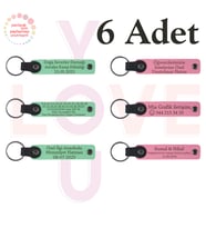 Yeşil & Pembe, Aile Buluşmalarına Küçük Hatıra, 6’lı Set, İsim Yazılabilen Deri Anahtarlık