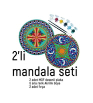 2Li Mandala Boyama Seti- 2 DESENLİ PLAKA-6 RENK AKRİLİK BOYA-2 ADET FIRÇA