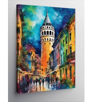 Kanvas Tablo Sulu Boya İstanbul Galata Kulesi
