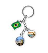 Brezilya Üçlü Epoksi Metal Çift Taraflı Damla Anahtarlık Brazil (Çok Renkli)