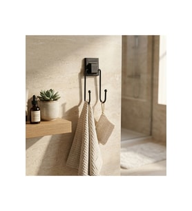 Çift Kancalı Banyo Askısı - Siyah