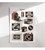 Retro Kamera & Fotoğraf Temalı Sticker Seti (1 adet 10x13 cm)  Defter, Nostalji, Ajanda Çıkartma (Çok Renkli)
