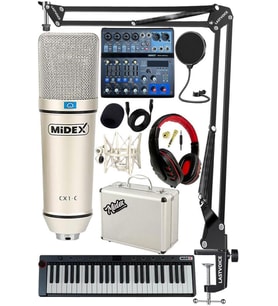 Stüdyo Ekipmanları Midi Live Paket-4 Ses Kartlı Mikser Midi Klavye CX1 Mikrofon Kulaklık