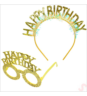 Happy Birthday Taç ve Gözlük Seti - Altın