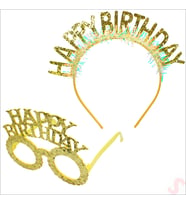Happy Birthday Taç ve Gözlük Seti - Altın