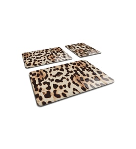 Şık 3'lü Leopar Desenli Cam Kesme Tahtası Takımı