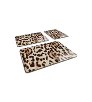 Şık 3'lü Leopar Desenli Cam Kesme Tahtası Takımı