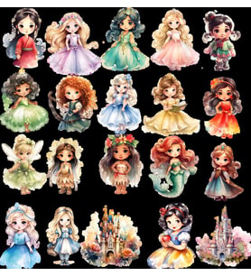 Sevimli Masal Karakterleri Sticker Set 1 20 Parça Telefon, Tablet, Defter, Laptop Sticker