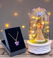 Led Işıklı Tasarımlı Fanus ve Kelebek Kolye Hediye Seti (Model 5)