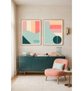 Modern Geometrik Minimalist 2'li Ahşap Çerçeveli Tablo Seti