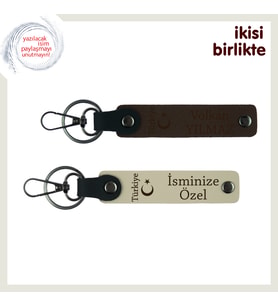 Askere Hatıra – Ayyıldız ve Türkiye Kişiye Özel 2’li Deri Anahtarlık Takımı, Koyu Kahve-S Kahve