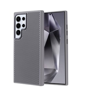 Lexroo Galaxy S24 Ultra Kılıf M-safe Şarj Özellikli Karbon Fiber Görünümlü Troy Kılıf - Gümüş