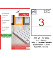 Tanex Lazer Etiket tw-2003 100 A4 Sayfa Laser Etiket 210 X 99 mm Boyutunda 1 A4 Sayfada 3 Etiket