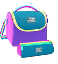 Coral High Pembe Pastel Renkli Desenli Kız Çocuk Isı Yalıtımlı Beslenme Çantası ve Kalemlik Seti