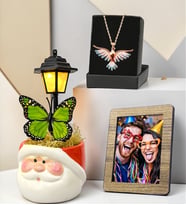 Fotoğraflı Hediye Seti, Noel Baba Masa Lambası ve Renkli Zümrüdü Anka Kuşu Kolye
