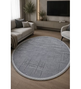 Lotus Bambu Model Altı Kaymaz Yuvarlak Makine Dokuma Halı Gri