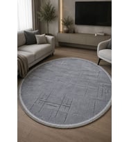 Lotus Bambu Model Altı Kaymaz Yuvarlak Makine Dokuma Halı Gri