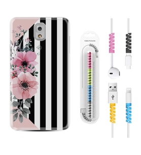 Samsung Note 3 4 5 8 9 20 Ultra 10 Lite Kılıf Kablo Koruma Spiral Silikon Flowers 4 1390