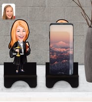BK Gift Kişiye Özel Kadın Avukat Karikatürlü Ahşap Biblo Telefon Standı-1