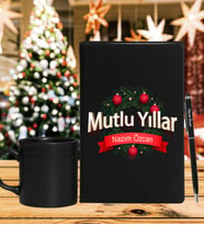 Yılbaşı İçin Kişiye Özel Defter Kalem & Varil Kupa Hediye Seti